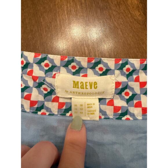 Maeve Anthropologie Women’s Pleated Red Blue Green Geometric Mini Skirt Size 12 - Picture 5 of 9